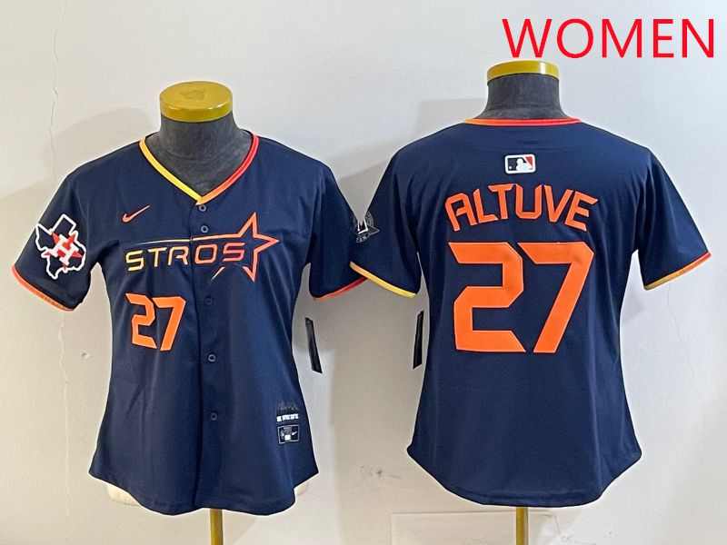 Women Houston Astros 27 Altuve Drak Blue Three generations Joint Name 2025 Nike MLB Jersey style 4108